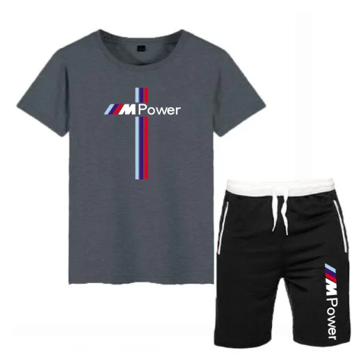 

Summer Men Tracksuit Casual Harajuku Sets T-shirt+Shorts Two Pieces For BMW Men's Running Sport Suit Fashion Printed Clothing B7
