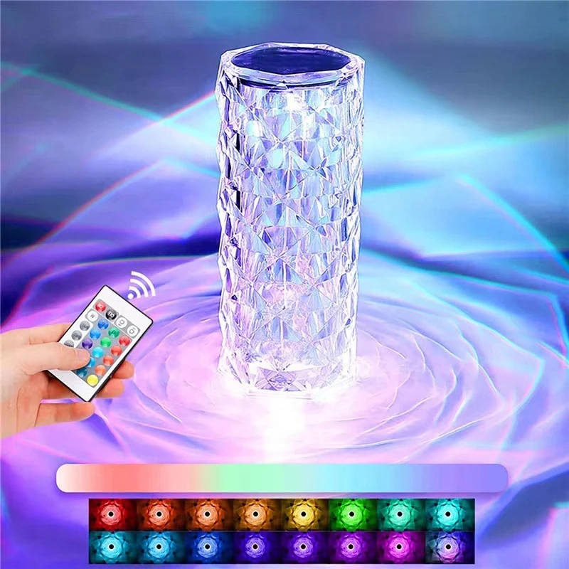 Touching Control Rose Crystal Lamp Bedside Table Bedroom Decoration 3/16 Colors LED Rechargeable Diamond Atmosphere Night Light