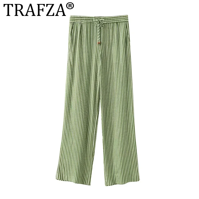 TRAFZA 2024 женский комплект из 2 предметов в полоску с короткими рукавами и лацканами