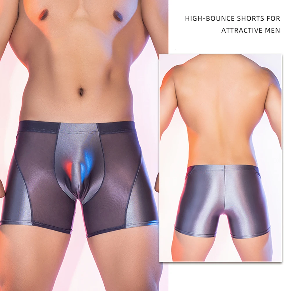 Мужские сексуальные боксеры брифы блестящее нижнее белье с заниженной талией