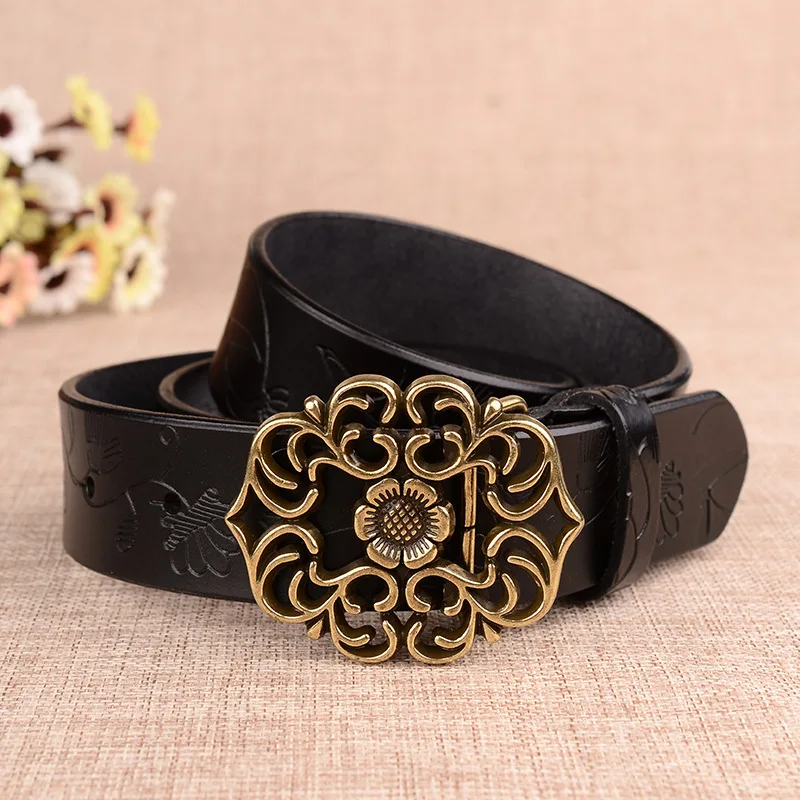 

Palace Antique Luxury Punk Leather Belts For Women Fashion Jeans Simple Round Buckle Female Pin New Denim Retro Dress