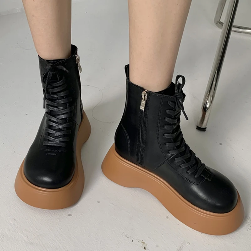 

Short Ankle Boots For Women Ladies Fashion Cross-Tied Modern Chelsea Booties Round Toe Flat With Rubber Female Platform Shoes