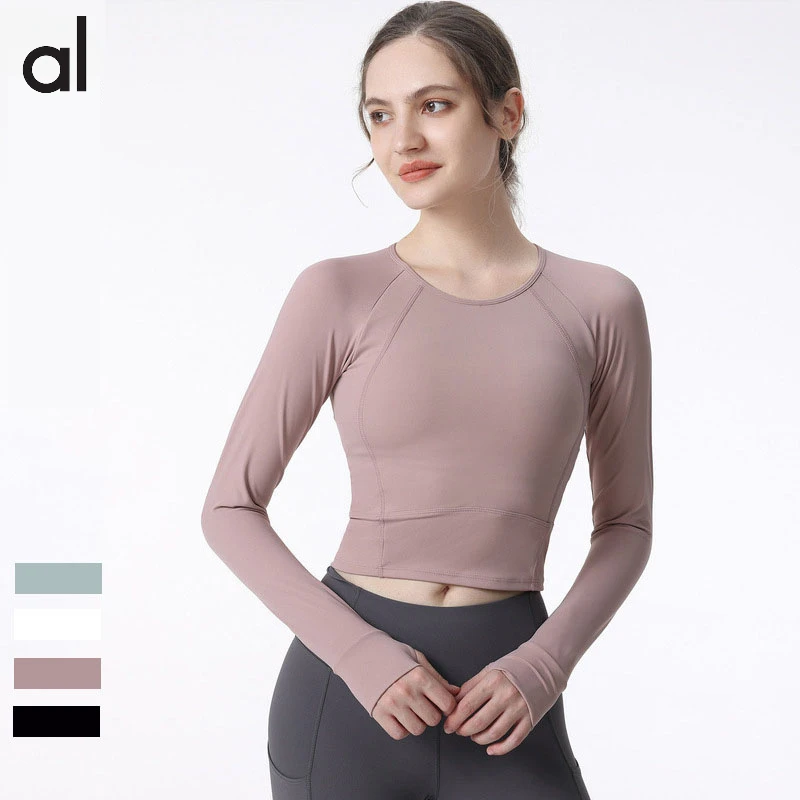 

AL Yoga Top Women Dress Spring and Autumn Dropped Neckline Yoga Long Sleeve Tight Fit Training Running Fitness Yoga Dress