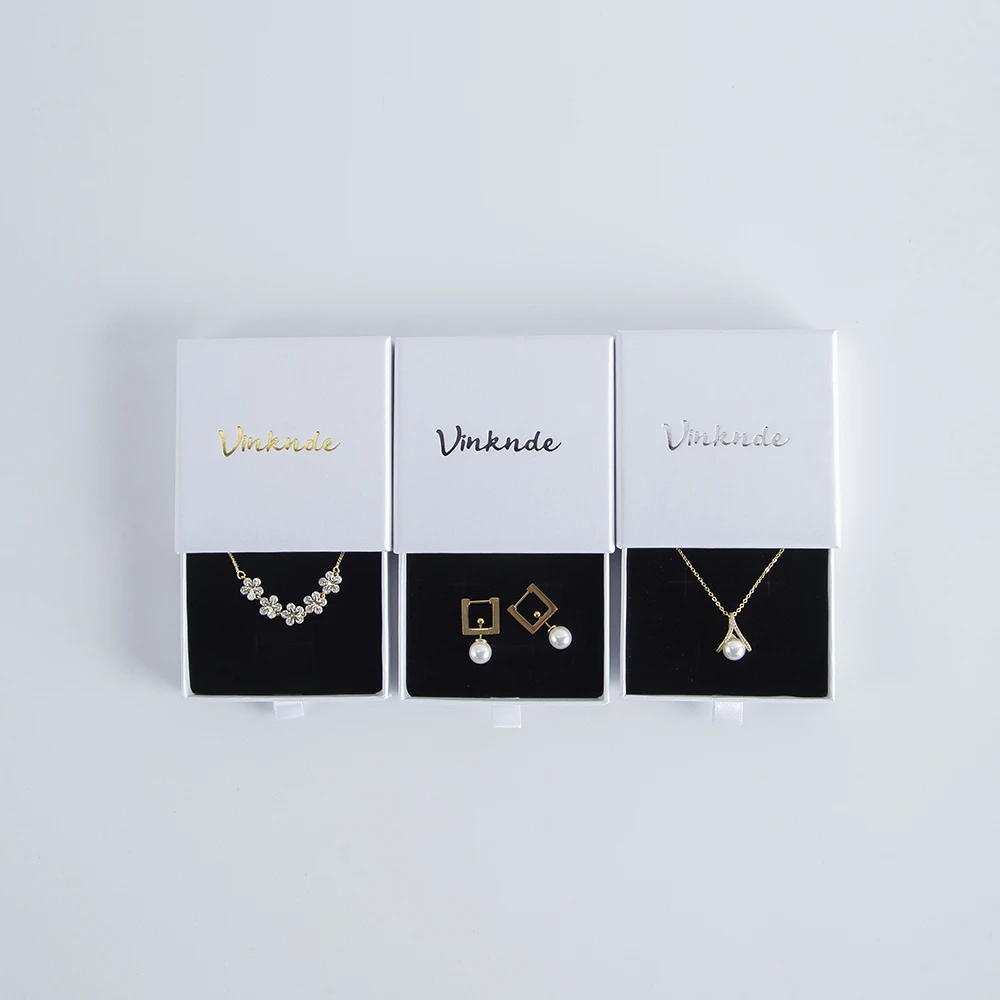 50pcs 7x7x2.5cm 8x8x2.5cm White Drawer Jewelry Gift Box Custom Logo Packaging Organizer Boxes For Ring Earring Necklace Bracelet
