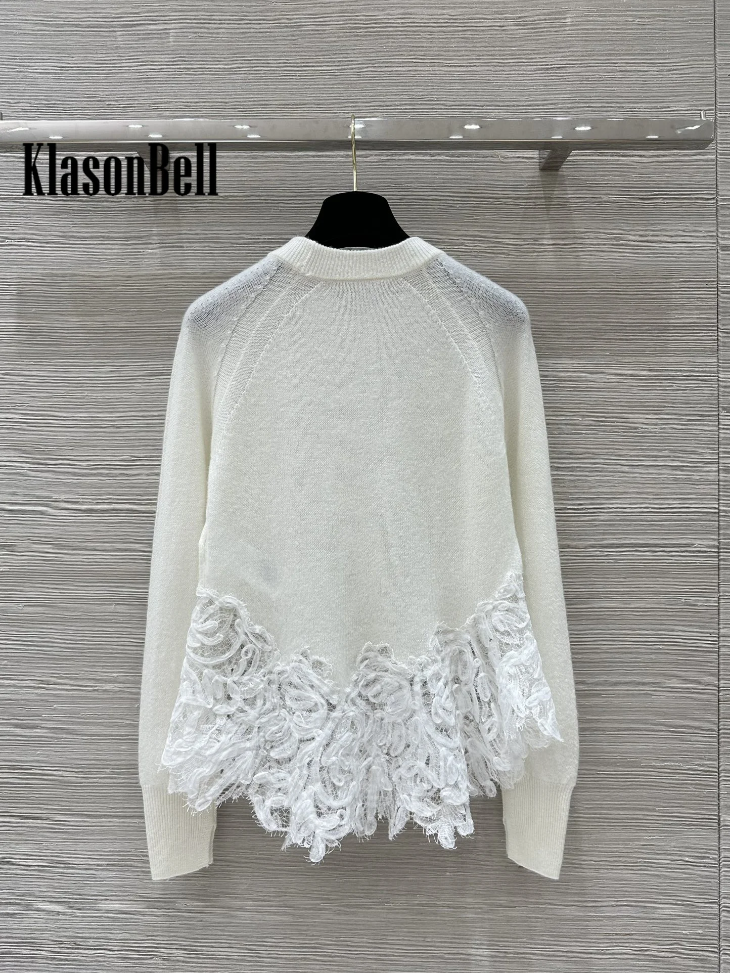 10.24 KlasonBell женский элегантный кашемировый трикотаж с кружевным подолом и