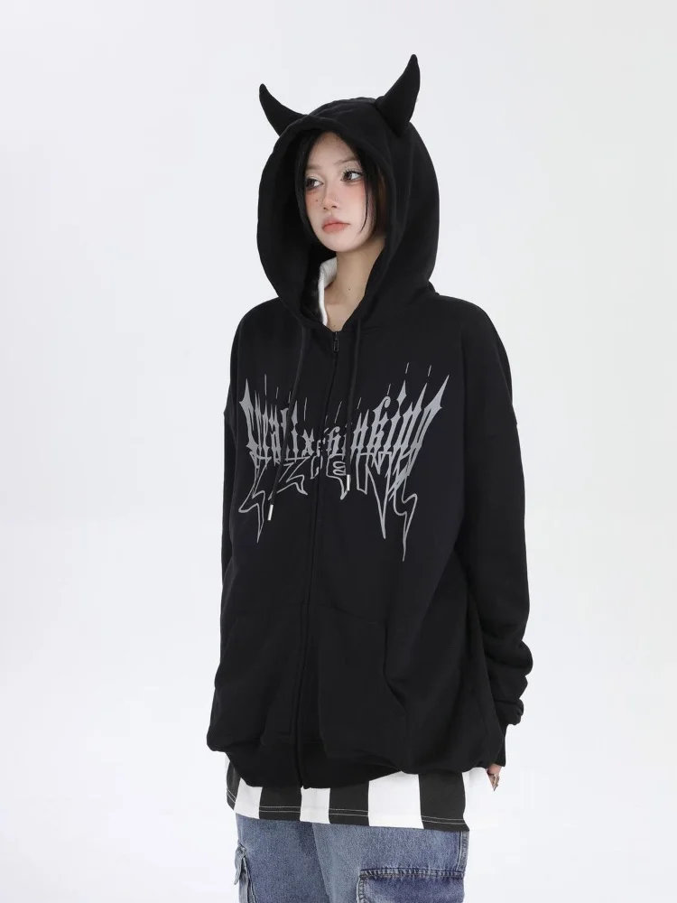 

Emo Gothic Zip Hoodies Women Oversized Streetwear Women Skeleton Print Long Sleeve Goth Sweatshirt Autumn Fashion Grunge