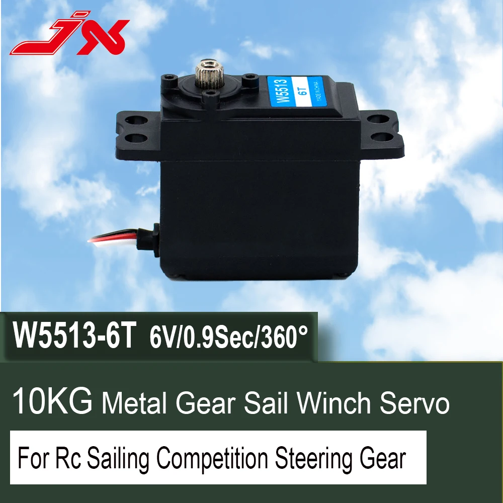 

JX RC Servo W5513-6T 10kg Metal Gear Sail Winch Servo Kingmax SW5513-6MA 0.9sec 360° For Rc Sailing Competition Steering Gear