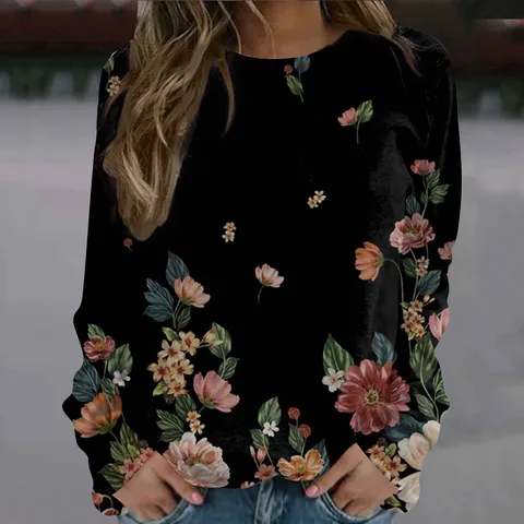 Женская винтажная толстовка с капюшоном и цветочным принтом, новинка 2022, свитшот, повседневный пуловер с длинным рукавом, туника, топы, осенне-зимние толстовки, одежда
