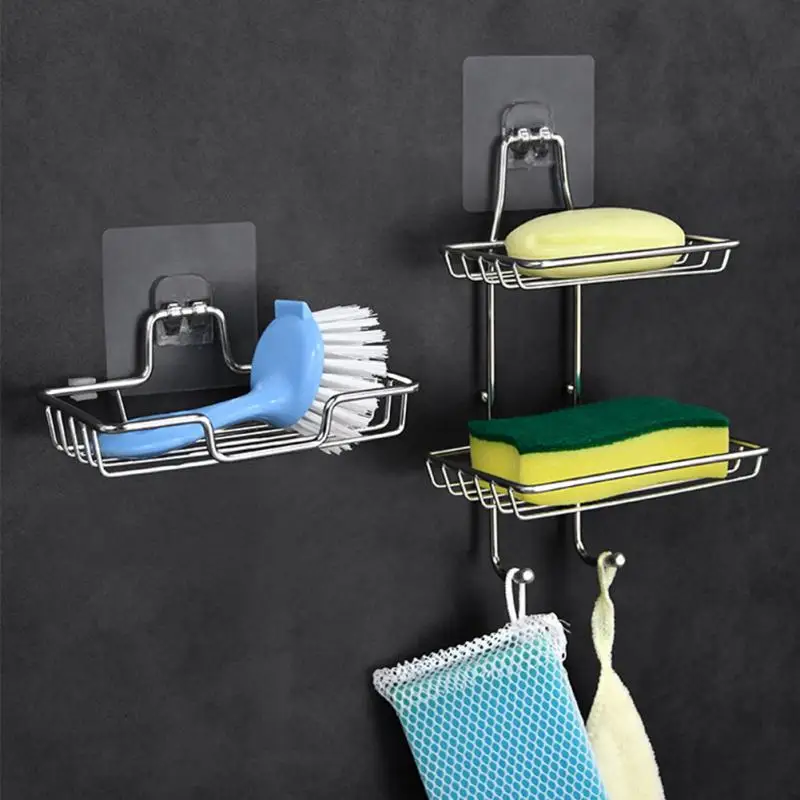 

1 Pcs Stainless Steel Soap Dish Drain Wall Hanging Soap Holder Bathroom Shelf Sucker Shower Tray Bathroom Accessories