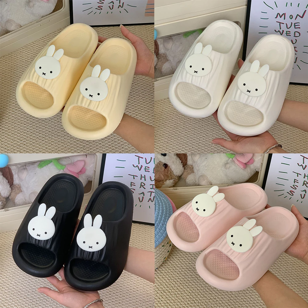 Фото Kawaii Miffy тапочки с кроликом, женская летняя одежда, домашние нескользящие домашние тапочки с толстой подошвой в форме сердца для девочек №1