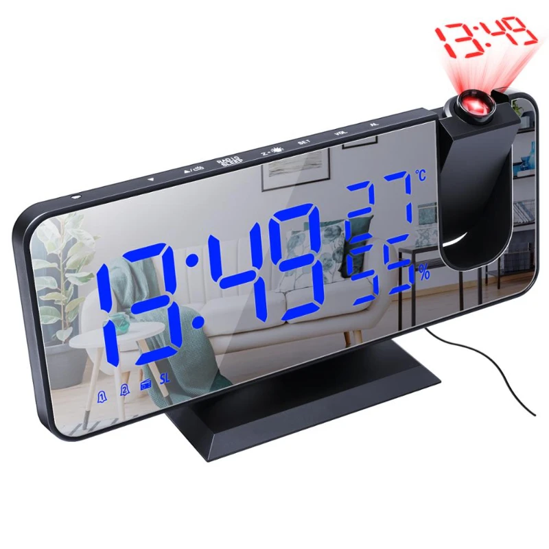 

LED Digital Alarm Clock Table Electronic Desktop Clocks USB Wake Up FM Radio Time Projector Snooze Function