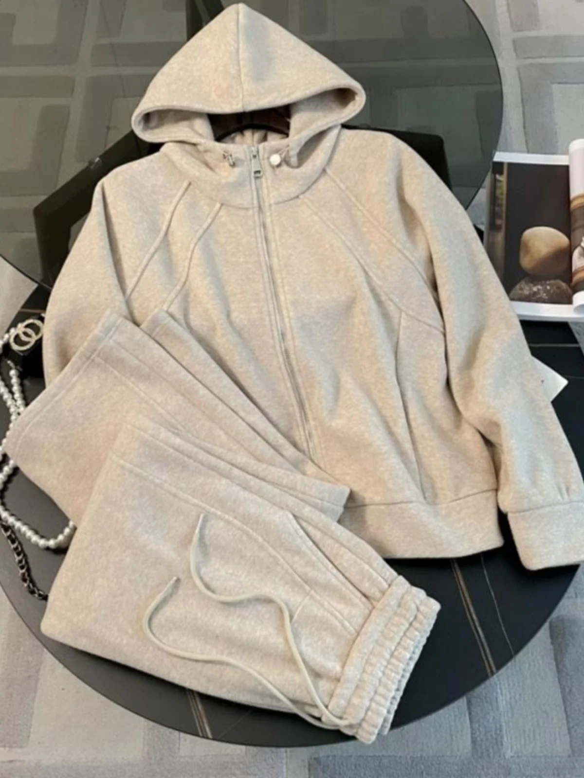 Outlets Counter Leak-Picking Foreign Trade European Goods Hoodie Pants set Women Autumn and Winter Western Sle Fleece-lined...