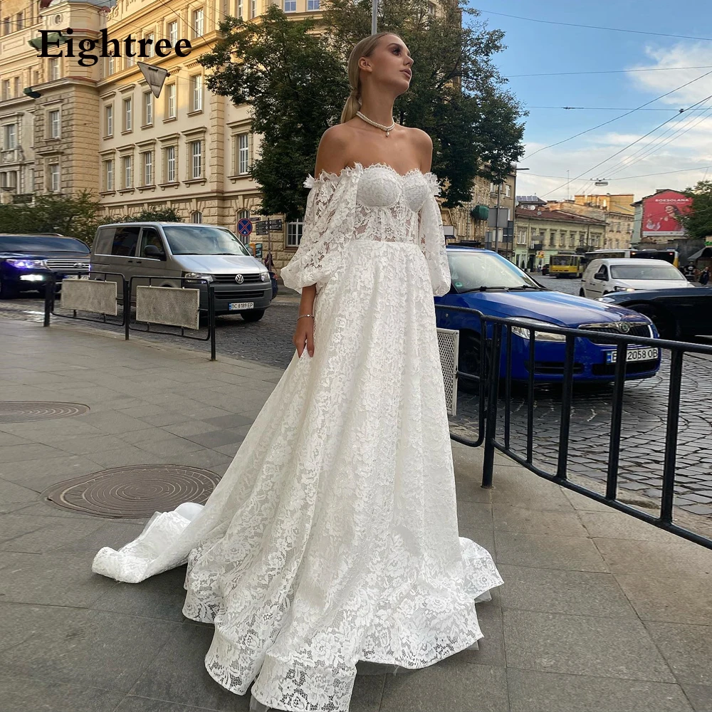 Eightree Полное кружевное свадебное платье с рукавами три четверти Свадебные платья