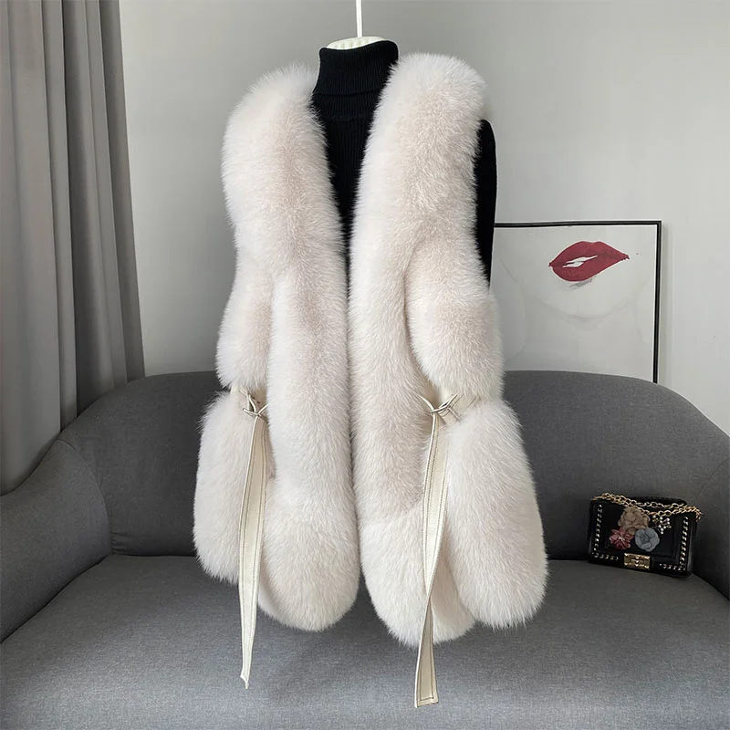 

2022 New Women's Vest Jacket Winter Fashion Fluffy Thickened Warm Fox Skin Soft Sheepskin Stitching Jacket Outdoor Overcoat