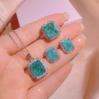 2022 new trend araiba emerald and diamond set of three pendant chain necklace earring ring for women wedding gift party jewelry