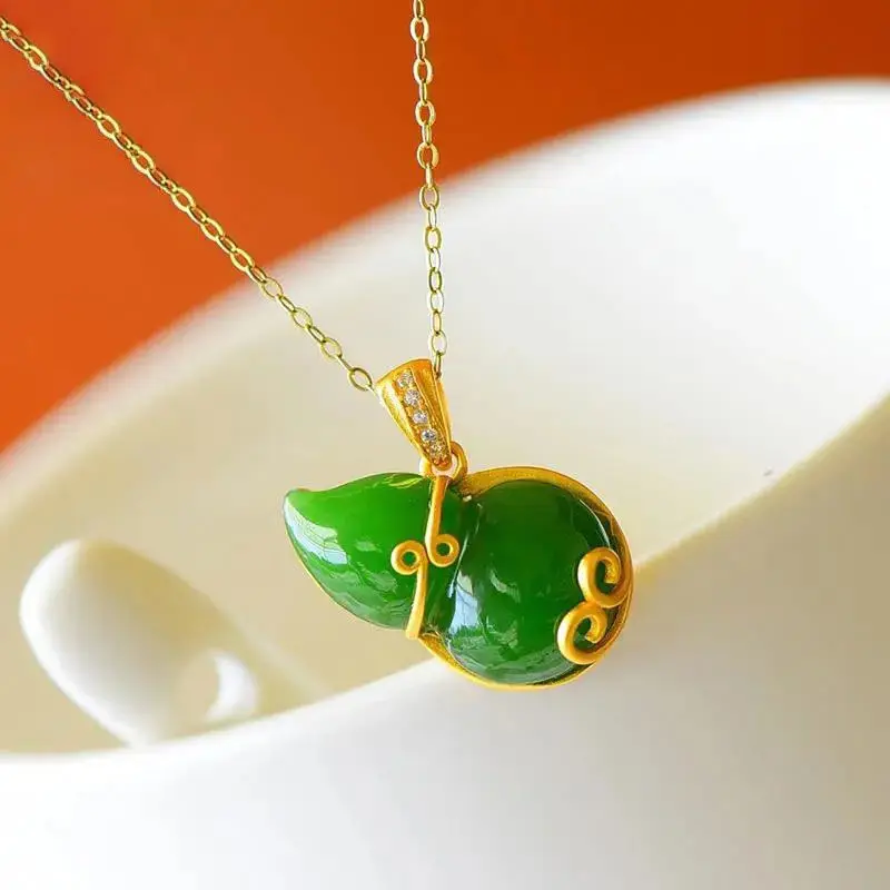

Новое зеленое кольцо из натурального халцедона с кулоном тыква в китайском стиле ретро уникальное дизайнерское мастерство женские ювелирн...