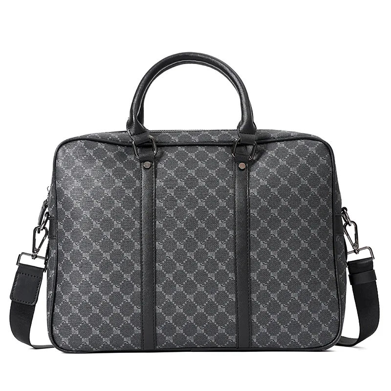 New Classic Fashion Men Briefcase Famous Brand Design Plaid PU Leather Laptop Handbag Male Office Business Travel Bags