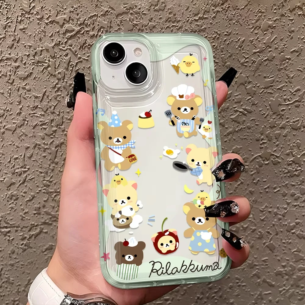 Фото Чехол для телефона iPhone 17, 17e, 16e, 16, 15, 14, 13, 12, 11 Pro Max, 7, 8 Plus с воздушной подушкой, мультяшный дизайн R-Rilakkumas, противоударный, прозрачная задняя крышка №4
