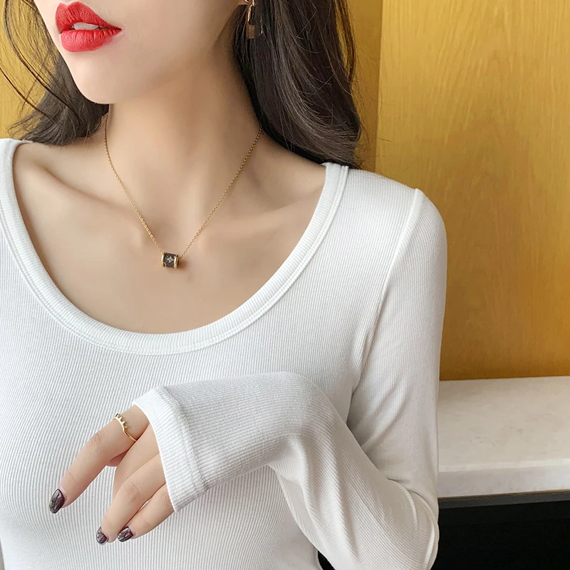 

Long Sleeve Tees Women Korean Fashion Clothing 2023 Spring Autumn Winter Rib Knitted Tshirts Slim Fit Body Basic Tops T Shirts