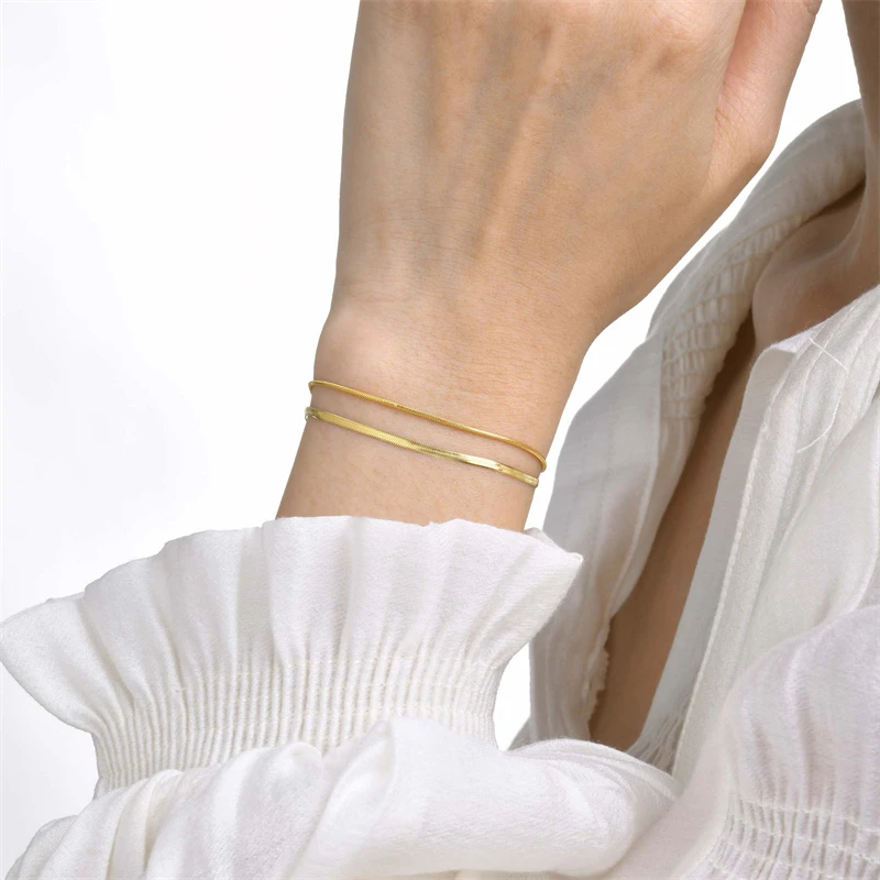 Модный простой набор из браслета из нержавеющей стали для женщин и девушек, подарок, золотой цвет, не выцветает, ювелирные изделия