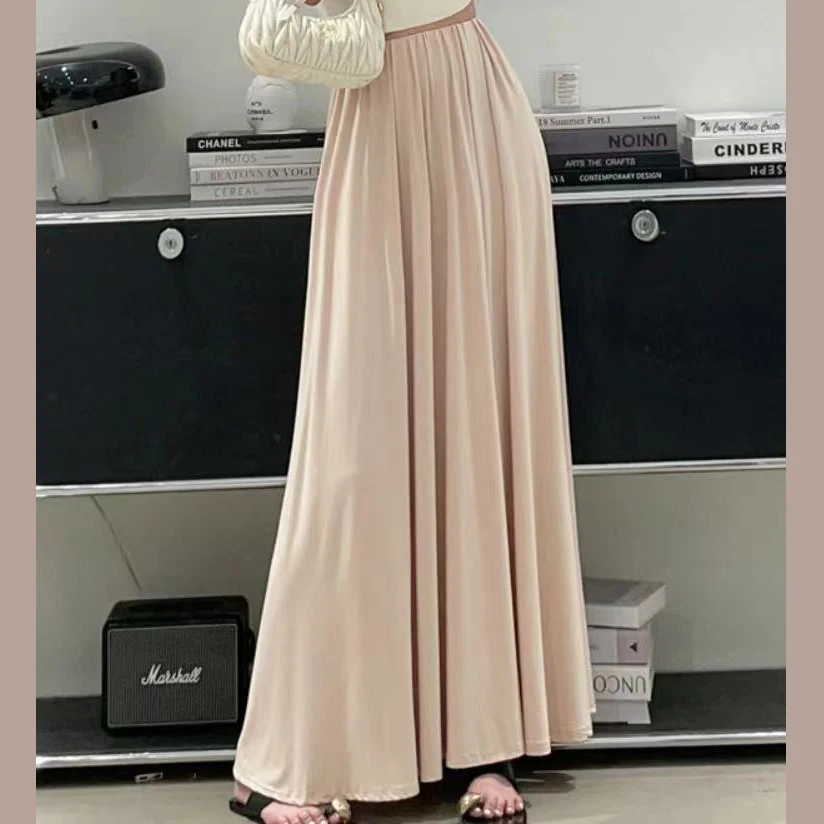 Женская Повседневная Серая Длинная Юбка Модная Однотонная Плиссированная