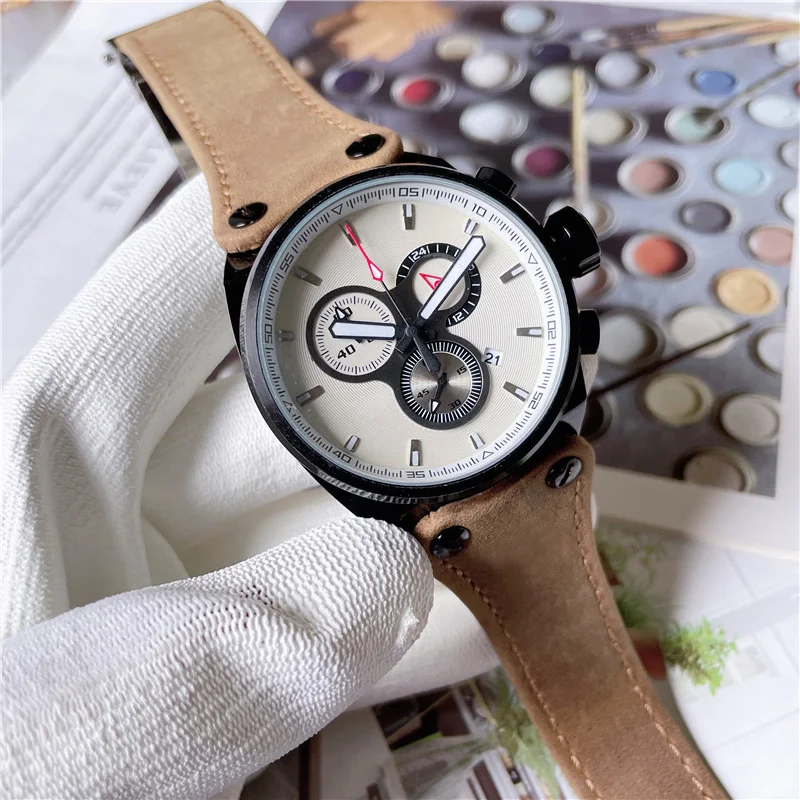 

Часы мужские кварцевые из нержавеющей стали, брендовые многофункциональные деловые, с календарем из натуральной кожи, 6 контактов