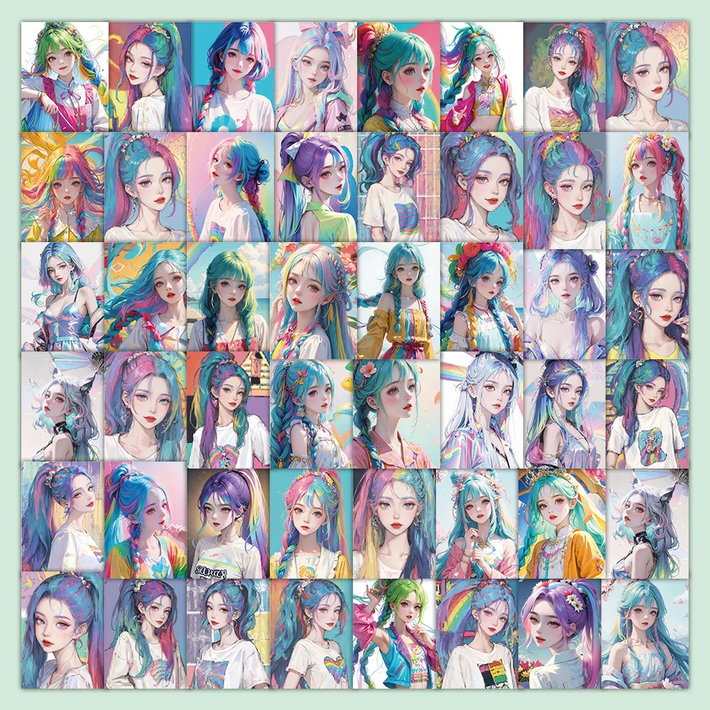 

63Pcs Cartoon Rainbow Girl Stickers Fashion Character Phone Case Notebook Suitcase Decals Decoration Waterproof Sticker Kids Toy