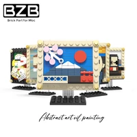 bzb moc pixel art bricks famous paintings mini building blocks starry night kanagawa pearl girl creative diy childrens gifts