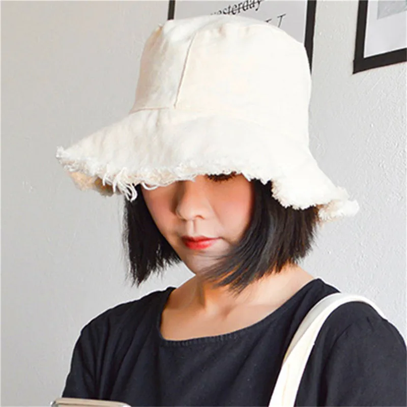 

Fisherman Bucket Hat Hat For Beach Sport Unisex Casual Hat Fashion Frayed Summer Sun Cap Edging Basin Hat Folding Beach Hat