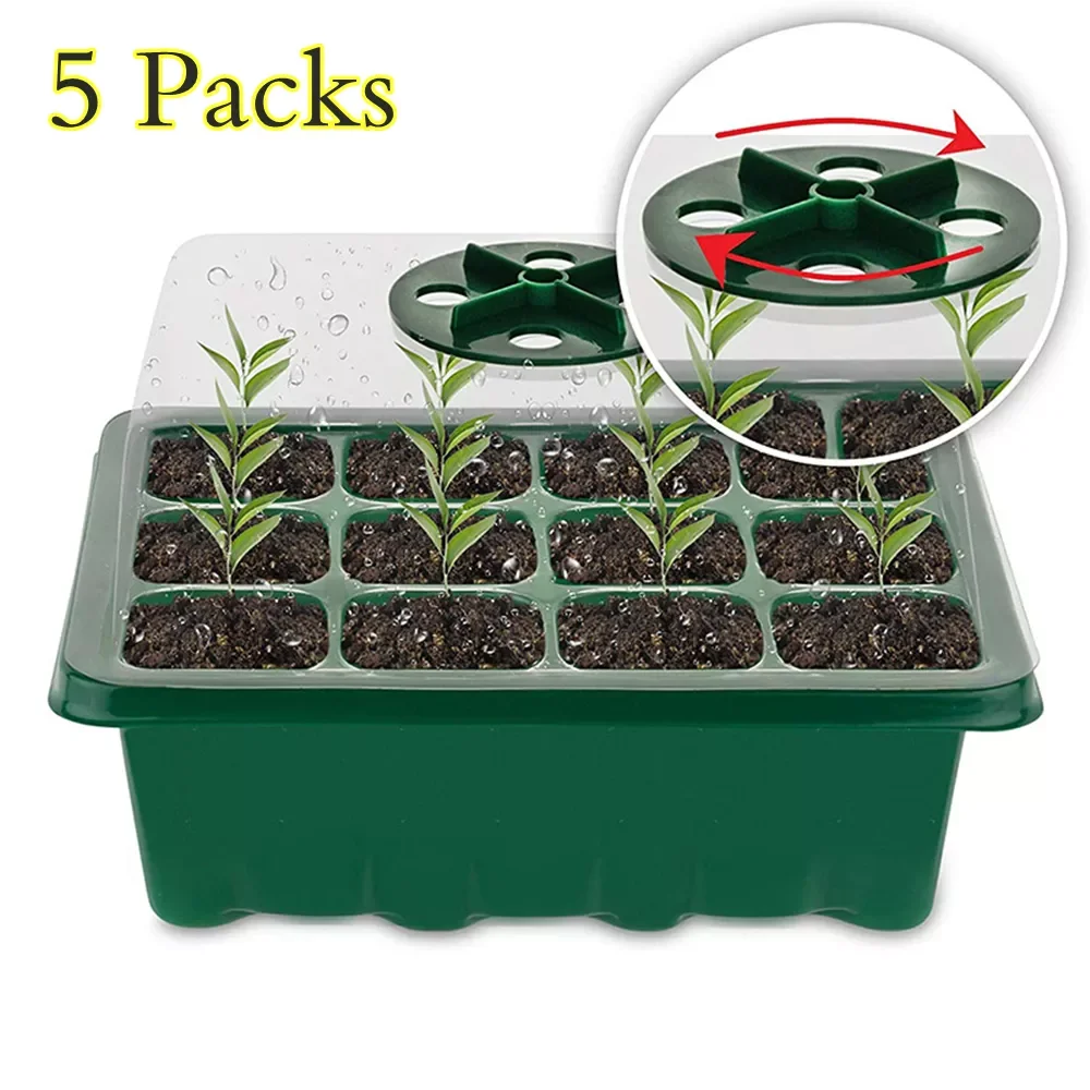 

2023NEW 5 Sets Plastic Nursery Pot 12 Holes Seed Grow Planter Box Greenhouse Seeding Garden Seed Pot Tray plant Seedling Tray Wi