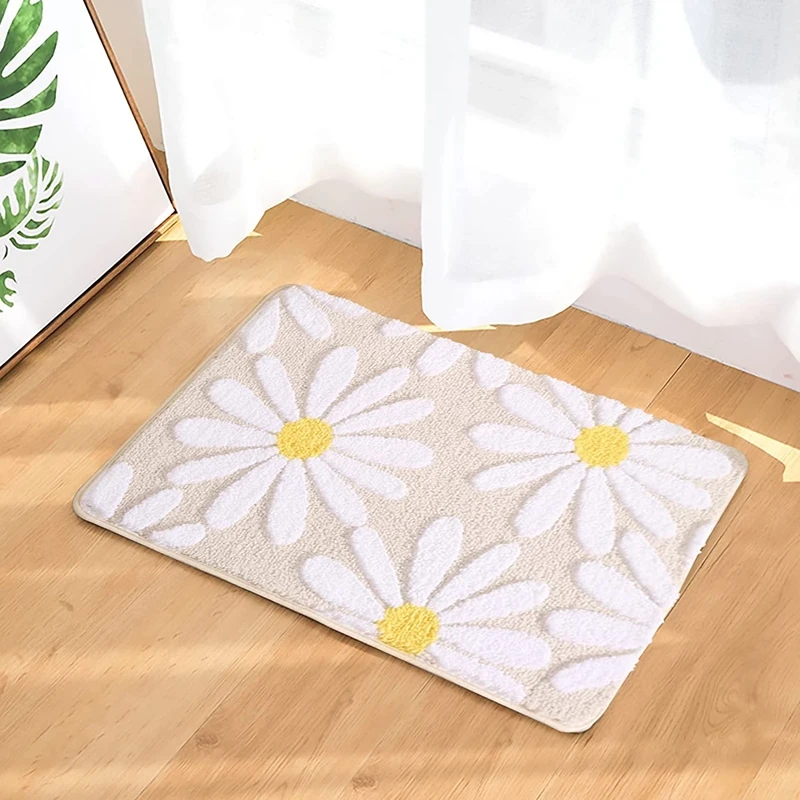 

Inyahome Flower Bath Rugs Fluffy Soft Fiber Mats Non Slip Bathmat Plush Bathroom Rug for Bathroom Shower Room Floor Carpets