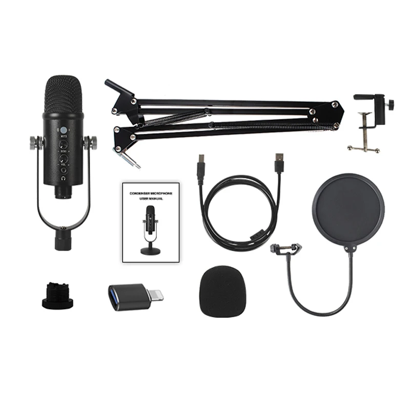 

USB проводной конденсаторный микрофон для студийной записи, компьютерный микрофон с регулируемым монитором Echo для прямой трансляции