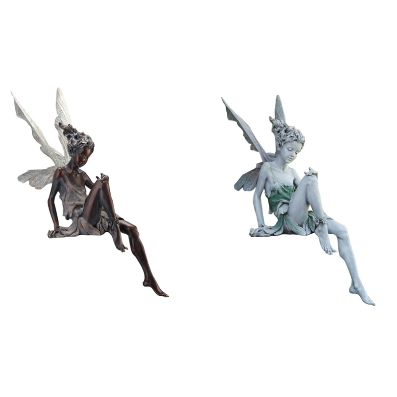 

Статуя садовая сидячая фея, полимерное украшение для творчества, ландшафтное украшение двора, уличное украшение для дома и сада