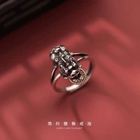 lucky fortune into treasure pixiu ring retro old personality index finger ring female models live mouth adjustment can be rotate