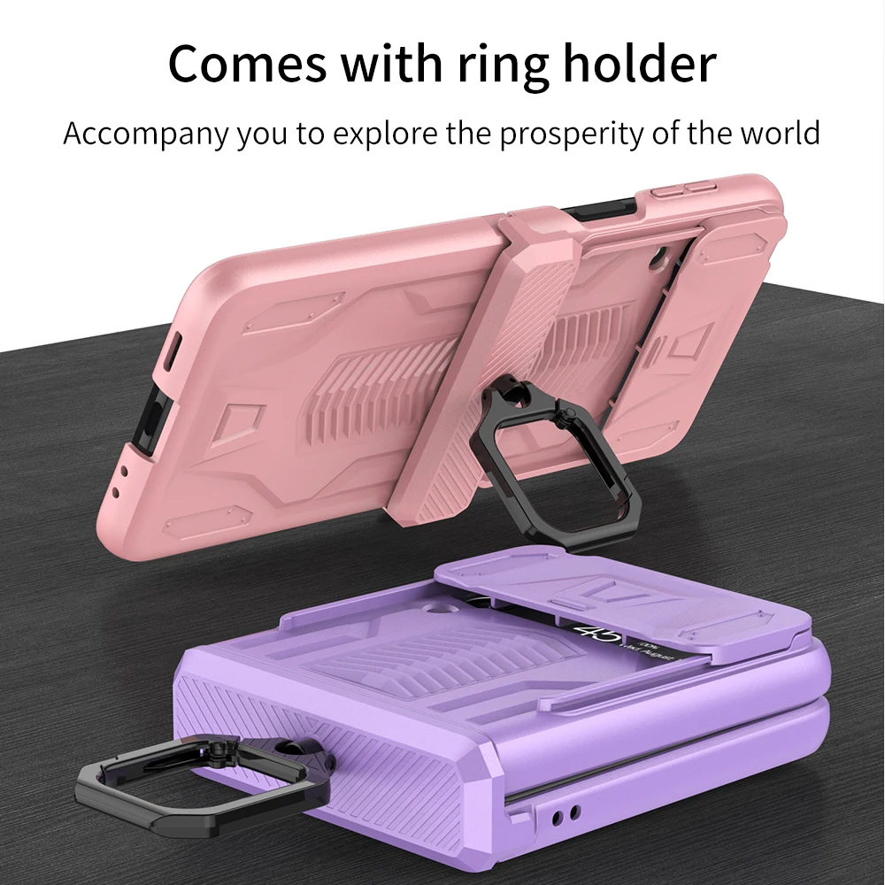With Push Window Camera Protector Case For Samsung Galaxy Z Flip 4 Magnetic Case Z Flip 3 5G Shockproof Phone Cover Key Ring