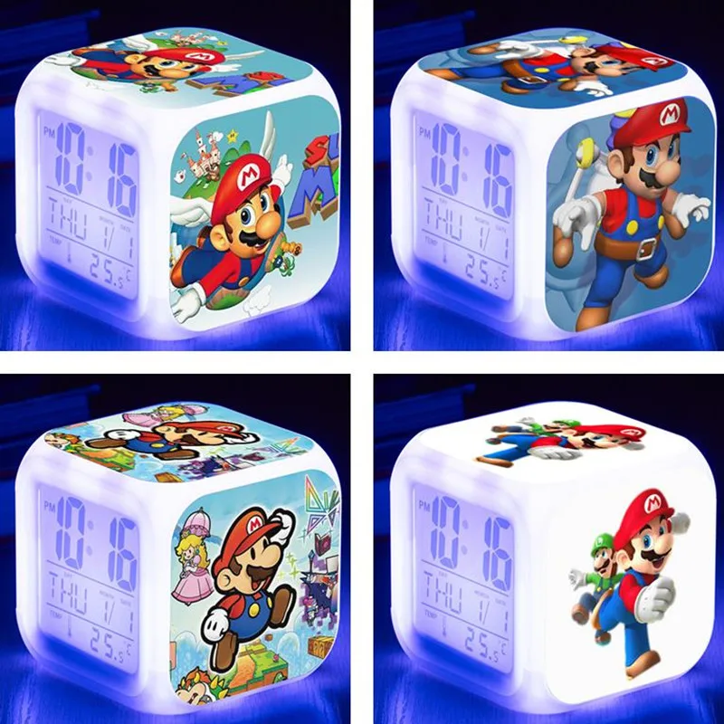 

Super Mario Digital Clock Luigi Mario Cartoon Print Desktop Luminous LED Flash Clock Night Light Children's Room Decorations