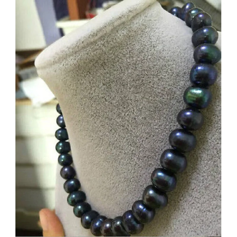 

9-10mm baroque black blue pearl necklace 18inch 14k