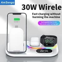 Fast Wireless Charger Clock Pad for iPhone Pro Samsung Wireless Charging Stand for Apple Watch AirPods Pro