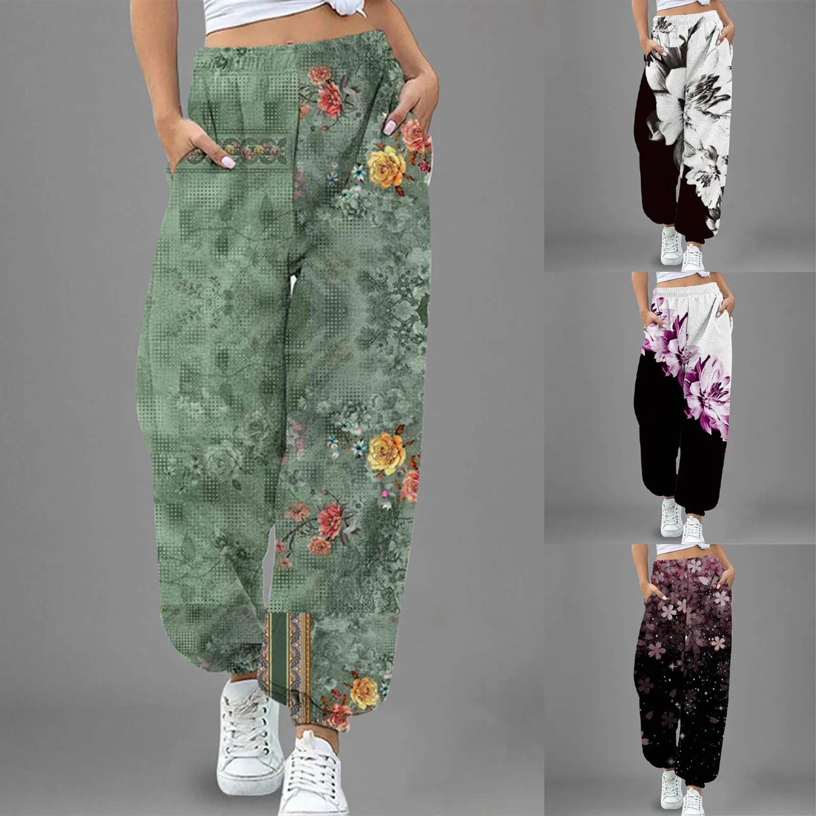 

Спортивные брюки для женщин, этнические повседневные эластичные штаны с 3d принтом, спортивные брюки с карманами, с завышенной талией, свободные базовые наряды