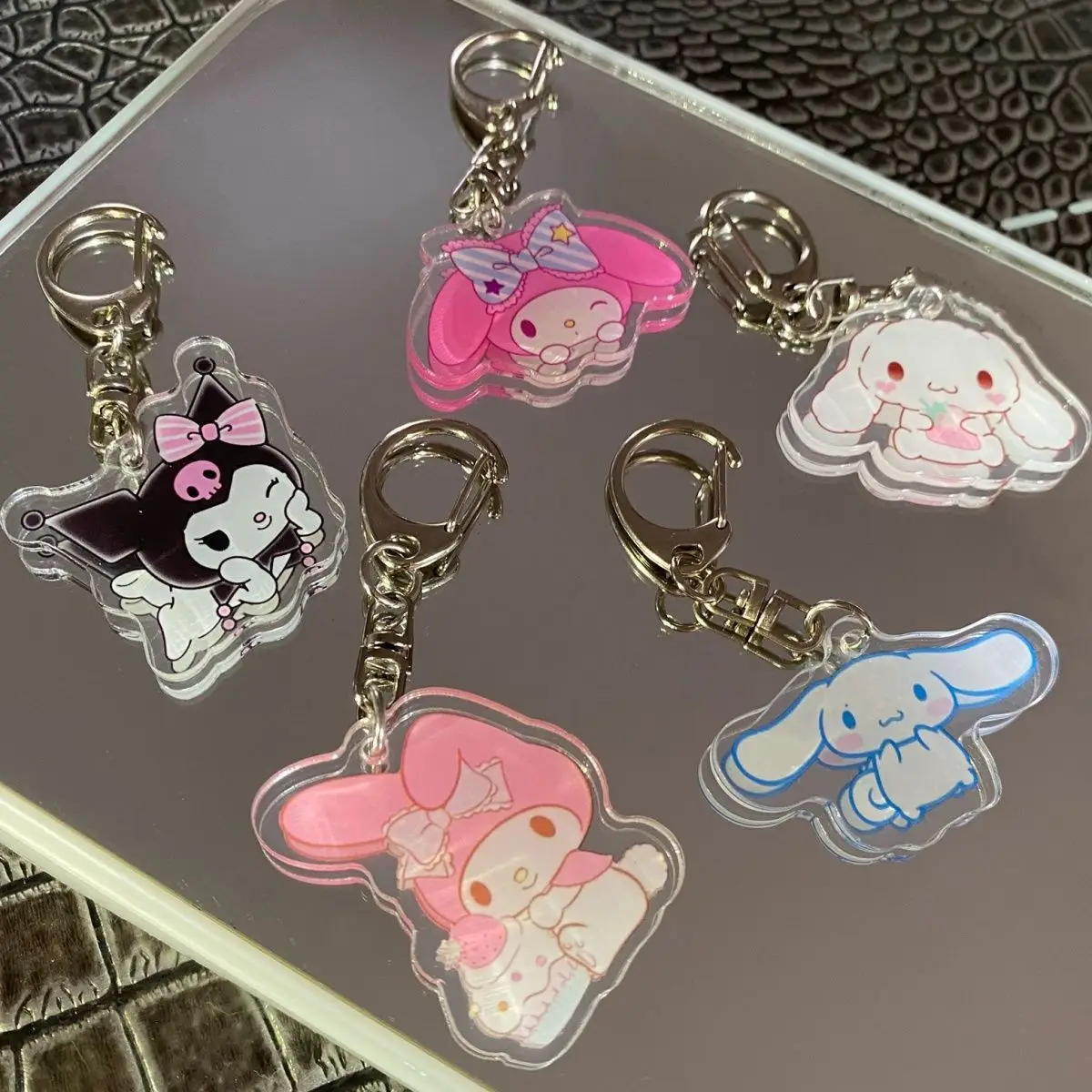 

5Pcs/ Set New Sanrio Hello Kitty My Melody Kuromi Cinnamoroll Key Chain Car Keyring Mobile Phone Bag Hanging Jewelry Kids Gifts
