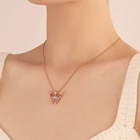 2022 new fashion butterfly necklace for women korean vintage colorful pendant gold color chain necklace girl jewelry gift