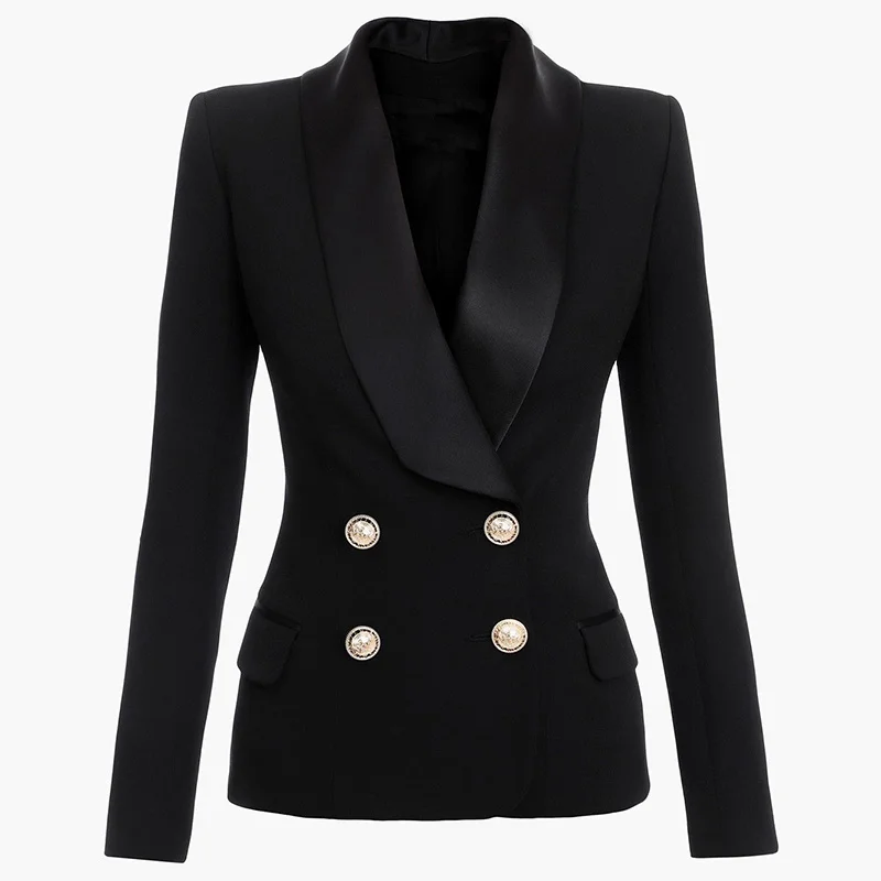 HIGH STREET 2022 Newest Fashion Designer Jacket Women's Shawl Collar Double Breasted Lion Buttons Slim Fitting Blazer