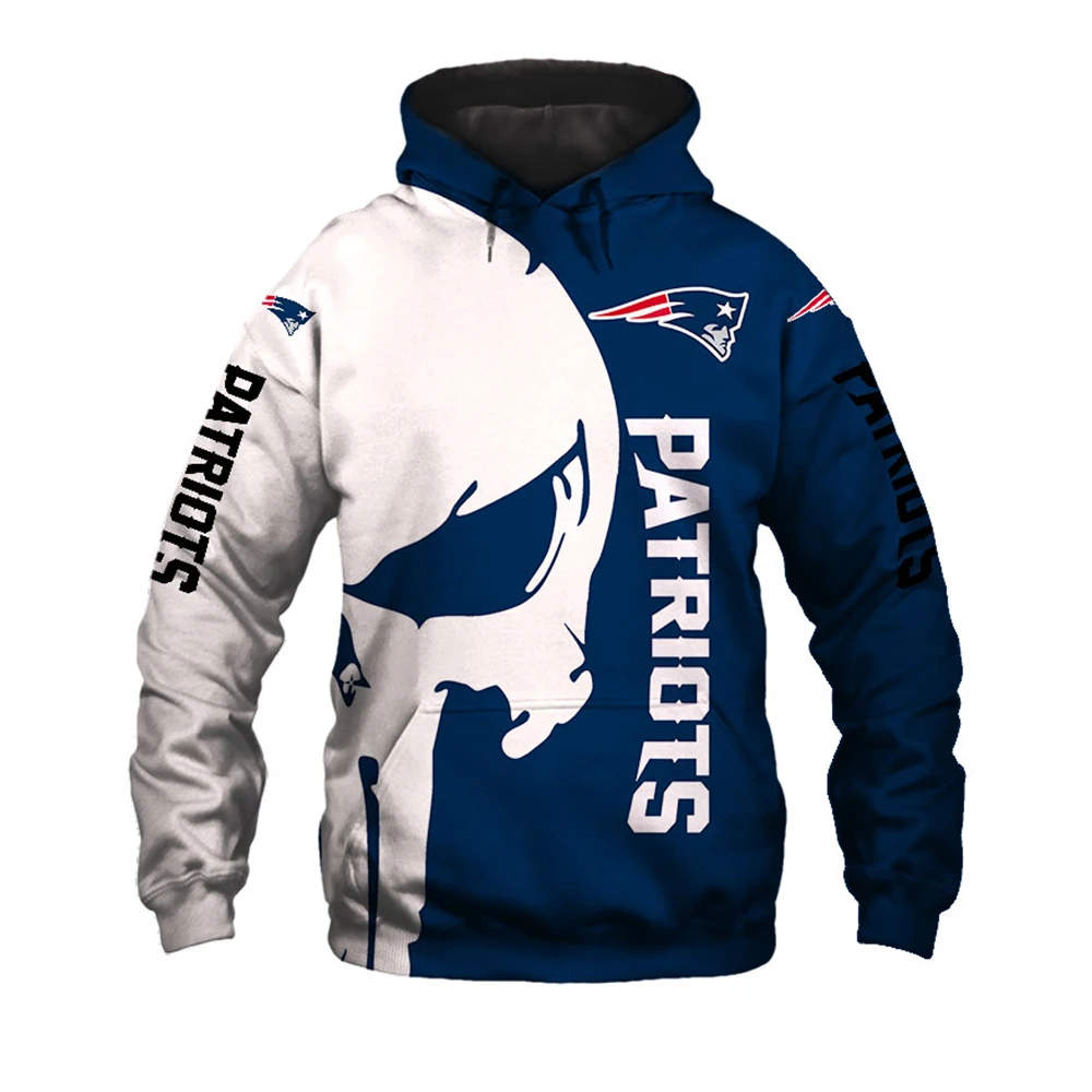 

2023 Fashion MAN JACKET Sportswear New England Men Stitching Design White Skull Geometric Pattern Printing Patriots ZipperHoodie