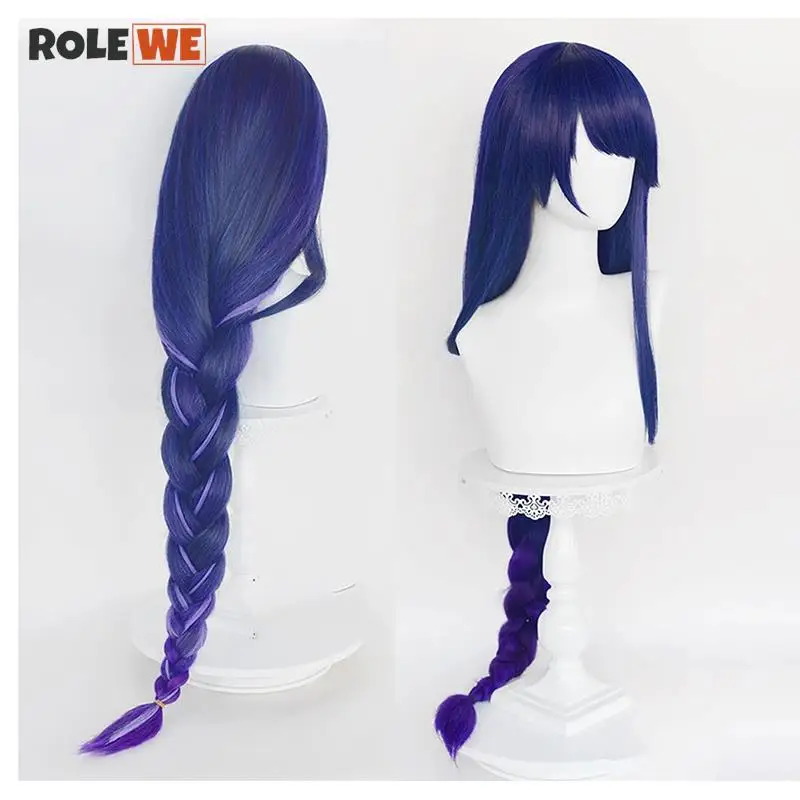 

Genshin Impact Baal Raiden Shogun Cosplay Wig 100cm Blue Purple Heat Resistant Synthetic Hair Anime Cosplay Wigs + Wig Cap