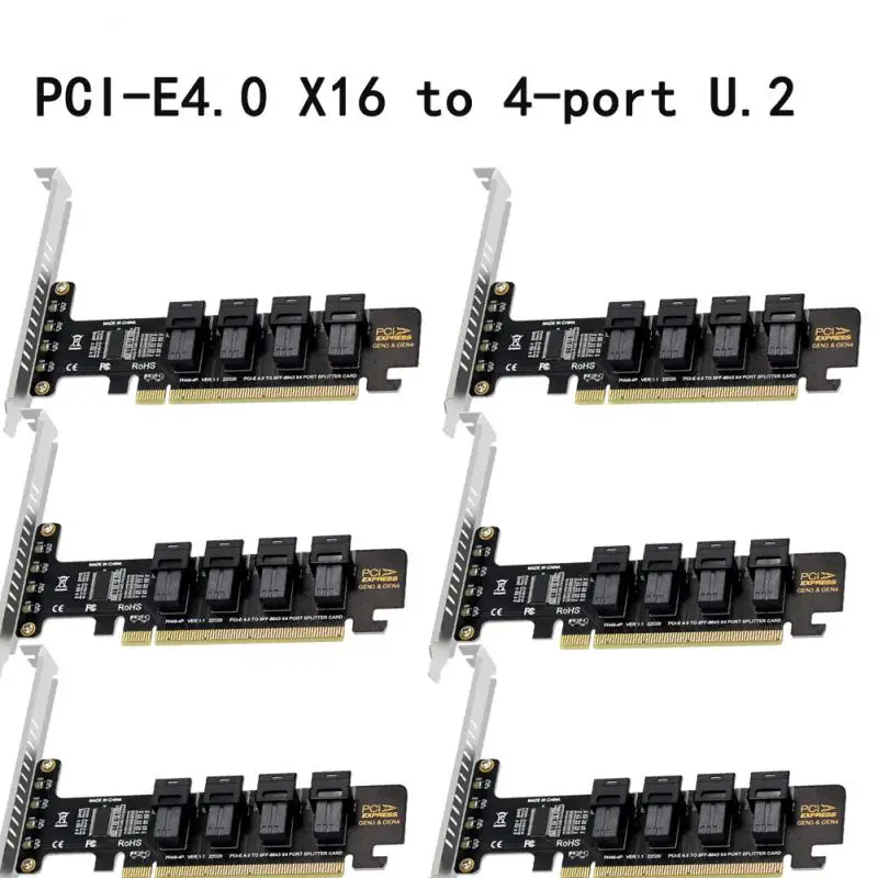 

Плата расширения PCI-E X16-4 порта U.2 NVME SFF-8643 PCIe 4.0, разделенная карта, светодиодный индикатор работы, высокоскоростная передача без потерь