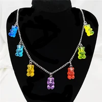 trendy fashion candy colored rainbow candy 7 bear necklaces cool girls fun jumping discs jelly colored pendant necklaces