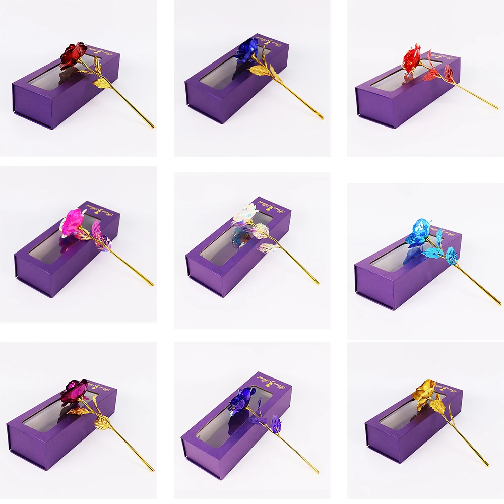 

24K Gold Foil Rose Flower Creative Gift Emulated Flower Valentine's Day Gift Single Fake Roses Bouquet Box Home Decor