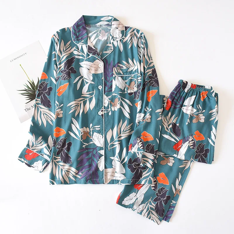 Pajamas  Women's Spring and Summer Comfortable Long-sleeved Trousers Thin Section Cool Home Service Suit Breathable Living Wear