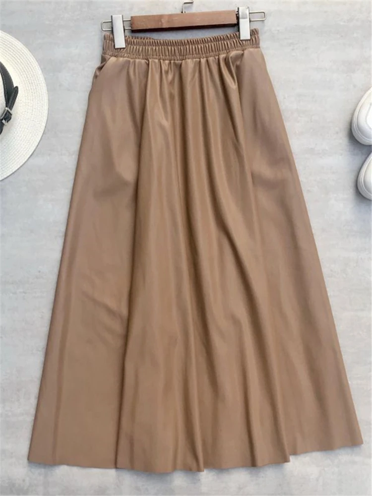 Женская длинная юбка из ПУ кожи с высокой талией |