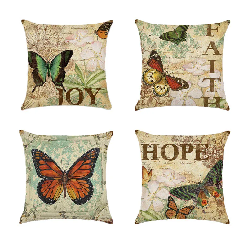 

Vintage Butterfly Pillowcase Bohemia Green Letter Pillow Case for Bedroom Home Decor Garden Chair Pillows Aesthetic 45x45 40x40